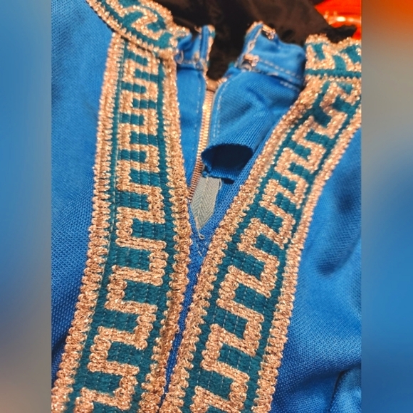 70s Twiggy MOD Zip Hi Neck Sparkly Greek Key Trim Star Trek Vin Mini Dress OO - Picture 12 of 16